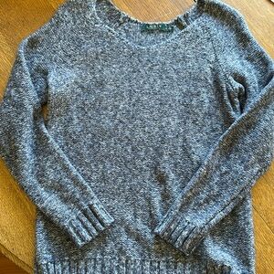 Ralph Lauren V-neck sweater, blue/white heather, size small, women's